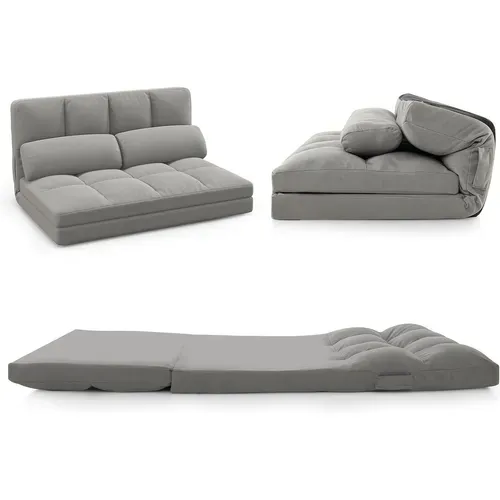 Canapé-lit Paresseux Pliable, Canapé Convertible Avec Dossier Réglable à 6 Positions(gris Clair)