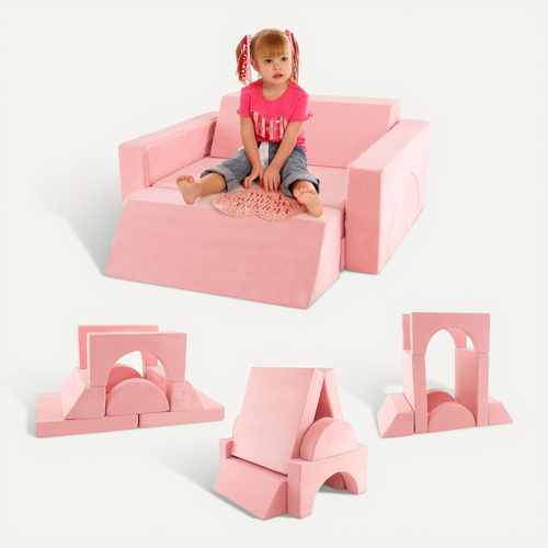Canapé Enfants 8 Pièces Avec Combinaisons Multiples, Fauteuil Enfant Convertible (rose)