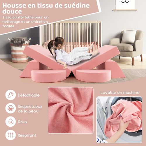 Canapé Enfants 8 Pièces Avec Combinaisons Multiples, Fauteuil Enfant Convertible (rose)