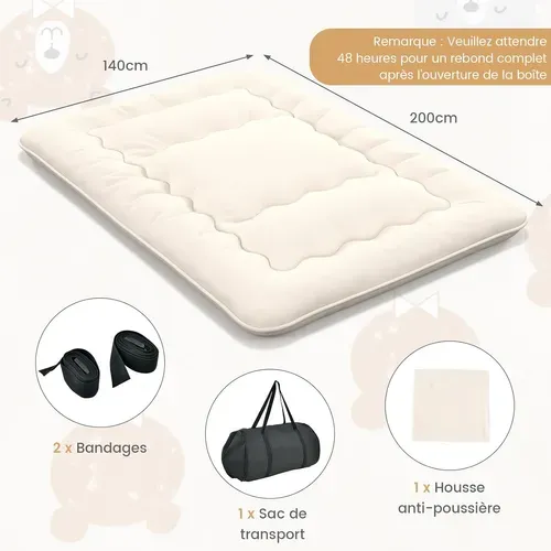 Matelas Futon Portable Pliable, Matelas Futon Japonais 90x200 Cm, Housse Lavable beige