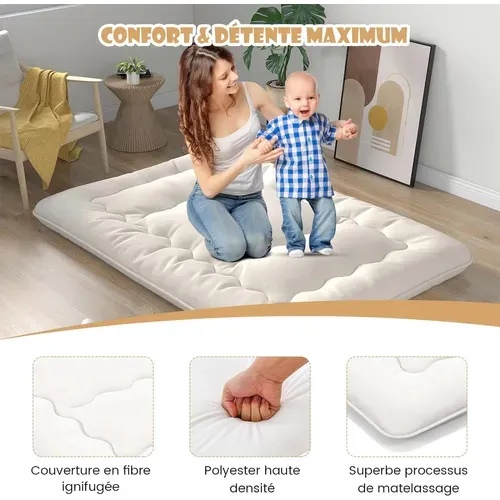 Matelas Futon Portable Pliable, Matelas Futon Japonais 90x200 Cm, Housse Lavable beige