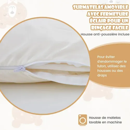 Matelas Futon Portable Pliable, Matelas Futon Japonais 90x200 Cm, Housse Lavable beige