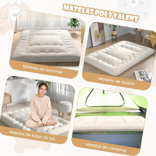 Matelas Futon Portable Pliable, Matelas Futon Japonais 90x200 Cm, Housse Lavable beige