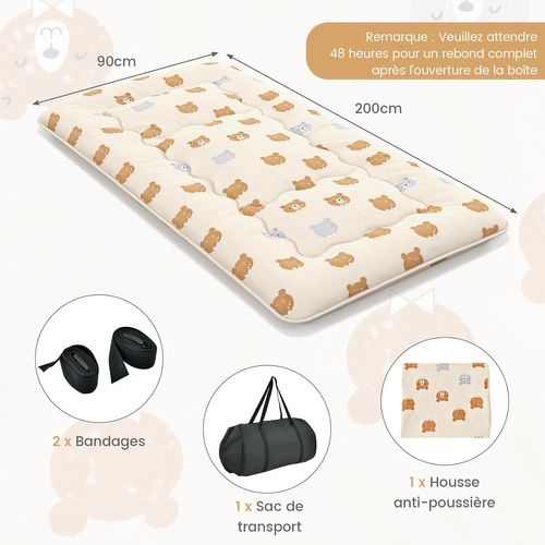 Matelas Futon Portable Pliable, Matelas Futon Japonais 90 X 200 Cm, D'invités (beige - Petit Ours)