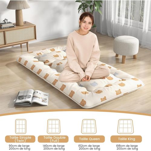 Matelas Futon Portable Pliable, Matelas Futon Japonais 90 X 200 Cm, D'invités (beige - Petit Ours)