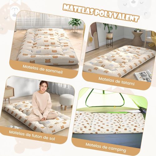 Matelas Futon Portable Pliable, Matelas Futon Japonais 90 X 200 Cm, D'invités (beige - Petit Ours)