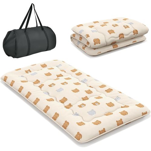 Matelas Futon Portable Pliable, Matelas Futon Japonais 90 X 200 Cm, D'invités (beige - Petit Ours)