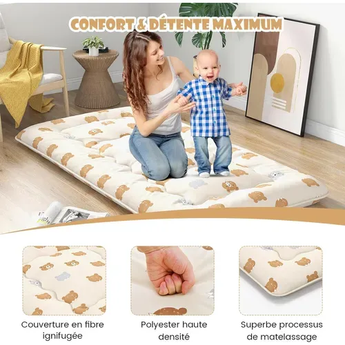 Matelas Futon Portable Pliable, Matelas Futon Japonais 90 X 200 Cm, D'invités (beige - Petit Ours)