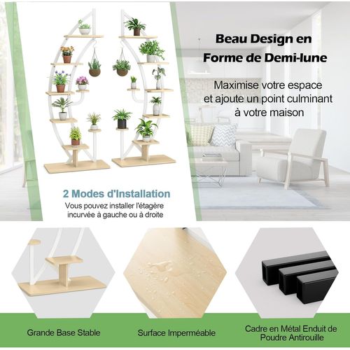 Support De Plante En Métal à 7 Niveaux, Étagère à Fleurs Avec Crochet,60x30x155cm, Blanc (2 Pièces)