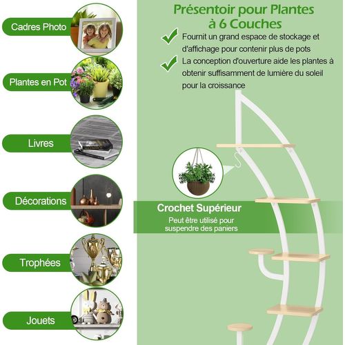 Support De Plante En Métal à 7 Niveaux, Étagère à Fleurs Avec Crochet,60x30x155cm, Blanc (2 Pièces)