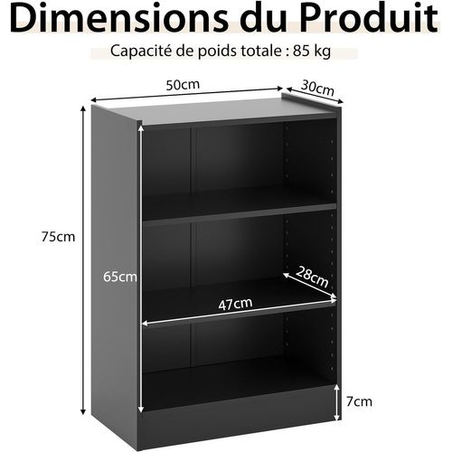 Bibliothèque, Étagère De Rangement Scandinave, Hauteurs Réglable 18 Positions, 50 X 30 X 75 Cm