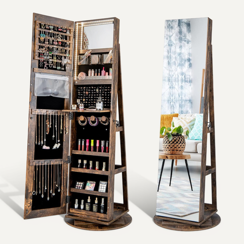 Armoire à Bijoux Pivotante à 360°, Rangement Bijoux Design 3 En 1 Avec Miroir Pleine Longueur Et Lumieres Led 3 Couleurs Violet Style 1 98728359