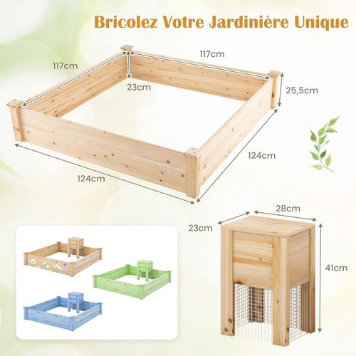 GOPLUS Jardinière Surélevée Avec Treillis, Lit De Jardin En Bois De Sapin Trou Drainage Pour Vigne Grimpante Fleurs Fruits Decoration Pour Jardin Maison Naturel 58x35x101cm 88445398