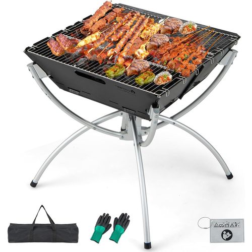 Barbecue pliable portable au charbon de bois pour camping, pique-nique, barbecue en acier inoxydable, cuisine extérieure