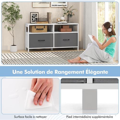 Buffet Rangement 2 Tiroirs, Meuble TV Avec 2 Grands Compartiments,salon, 100 X 30 X 53 Cm