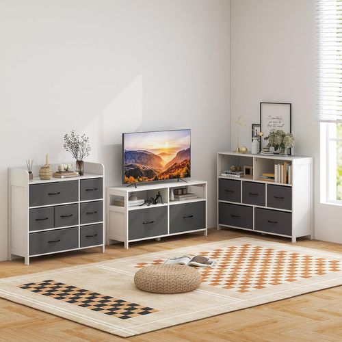 Commode Rangement 5 Tiroirs, Chiffonnier Avec 2 Grands Compartiments,salon, 100 X 30 X 78 Cm