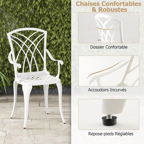 Set De Table Bistrot Avec 2 Chaises En Aluminium Moulé - Style Vintage Bronze, Coussins Terracotta - Pour Jardin Ou Terrasse
