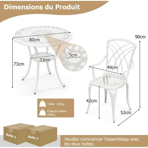 Table De Bistrot Extérieur Aluminium - Diamètre 61cm, Hauteur 71cm - Avec Trou Parasol & Pieds Réglables - Bronze
