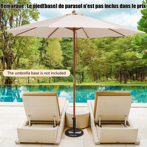 Parasol De Jardin Pliable 2,9M Avec Mécanisme De Poulie à Corde Poteau En Bois 8 Baleines En Fibre De Verre Pour Cour Beige/Bleu