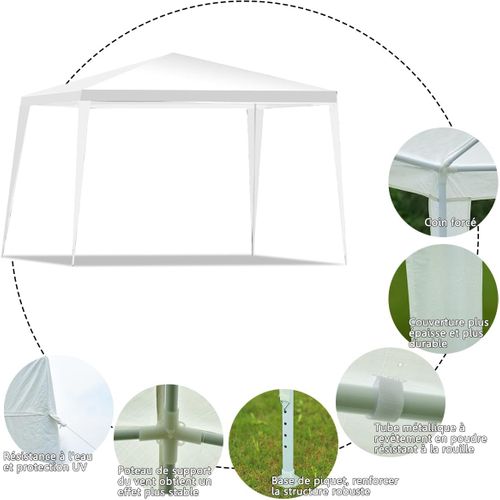 Tonnelle De Jardin Instantanée Pliable 3 X3 M, Tente Avec Piquets Cordes à Vent, Blanc