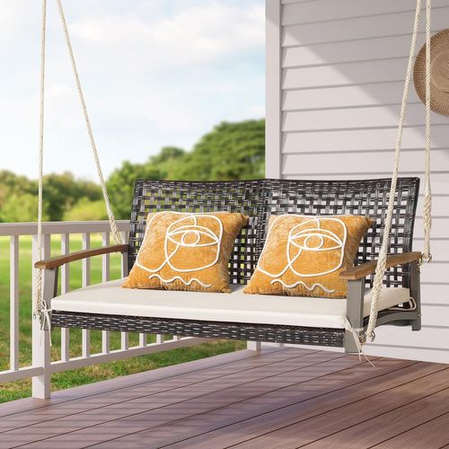 Outsunny Banc Balançoire Bois 2 Places Suspendu Avec Chaînes Réglables - Charge 200kg Jardin Terrasse - 117x69x60cm