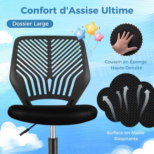 Chaise De Bureau Pivotante Enfants Avec Hauteur Réglable 77-89cm, Siège à Roulettes (noir)