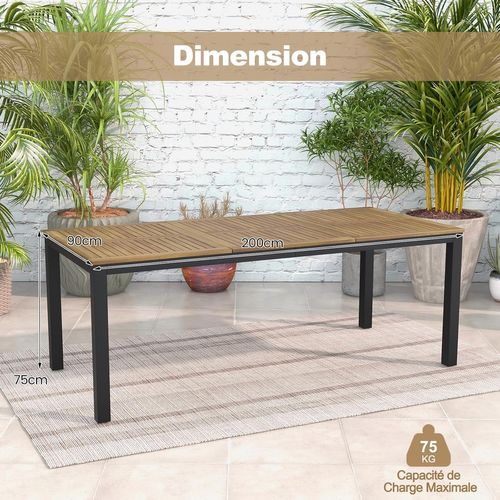Table De Jardin 200 Cm Pour 8 Personnes, Table Exterieur En Bois D’acacia, Table à Manger