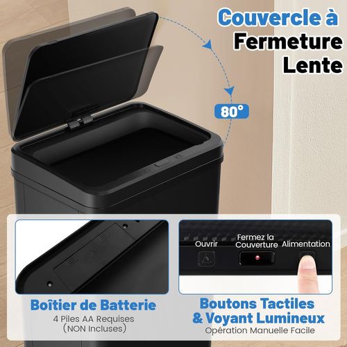 Poubelle Cuisine Automatique 50l En Acier Inox, Poubelle Sur Pieds Détachables (noir)