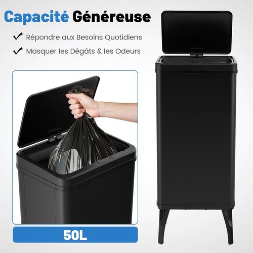 Poubelle Cuisine Automatique 50l En Acier Inox, Poubelle Sur Pieds Détachables (noir)