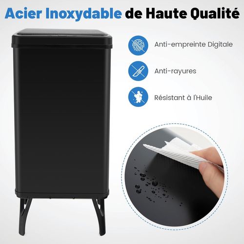 Poubelle Cuisine Automatique 50l En Acier Inox, Poubelle Sur Pieds Détachables (noir)