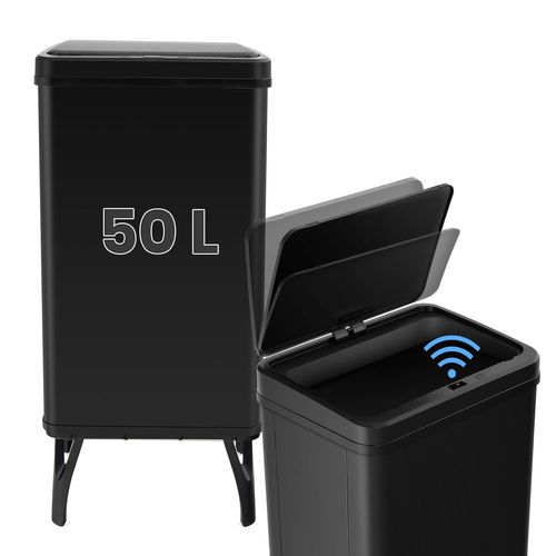 Poubelle Cuisine Automatique 50l En Acier Inox, Poubelle Sur Pieds Détachables (noir)
