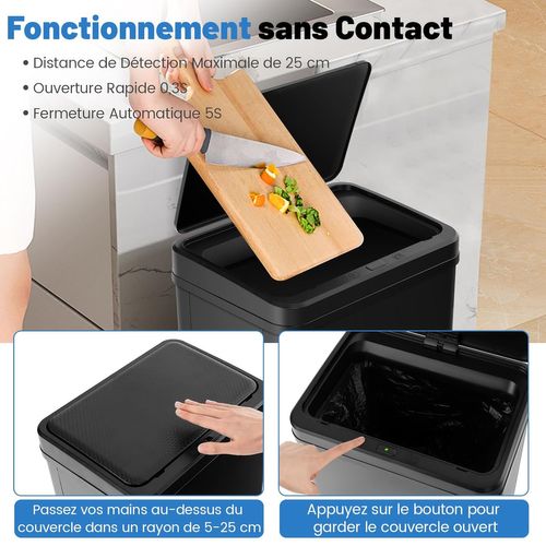 Poubelle Cuisine Automatique 50l En Acier Inox, Poubelle Sur Pieds Détachables (noir)
