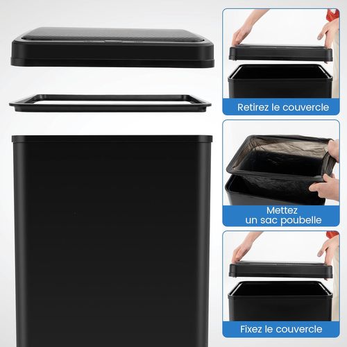 Poubelle Cuisine Automatique 50l En Acier Inox, Poubelle Sur Pieds Détachables (noir)
