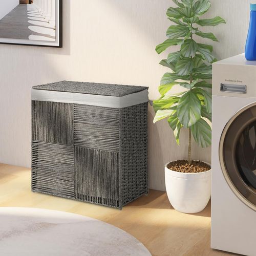 Panier à Linge 2 Compartiments Mondeer - 2x50L - Avec Roulettes - 73x33x75 Cm