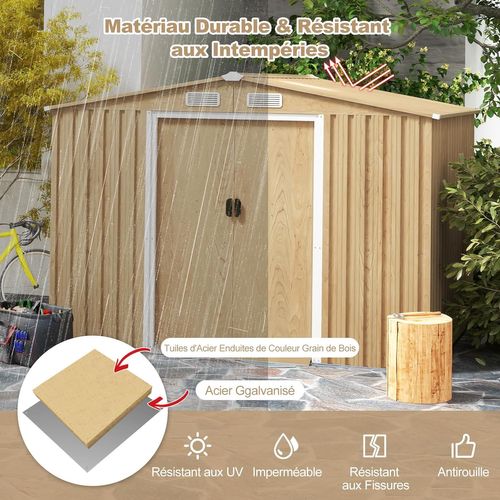 Abri De Jardin 5㎡ En Acier Galvanisé Anti-uv, 259 X 196 X 184 Cm Avec Porte Coulissante, Rampe
