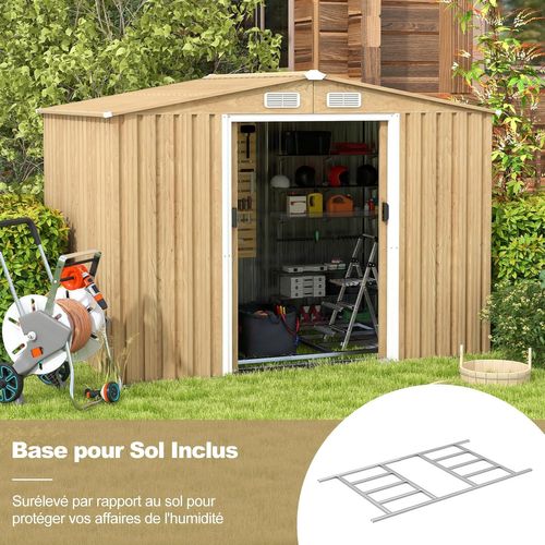 Abri De Jardin 5㎡ En Acier Galvanisé Anti-uv, 259 X 196 X 184 Cm Avec Porte Coulissante, Rampe