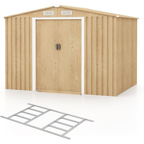 Abri De Jardin 5㎡ En Acier Galvanisé Anti-uv, 259 X 196 X 184 Cm Avec Porte Coulissante, Rampe