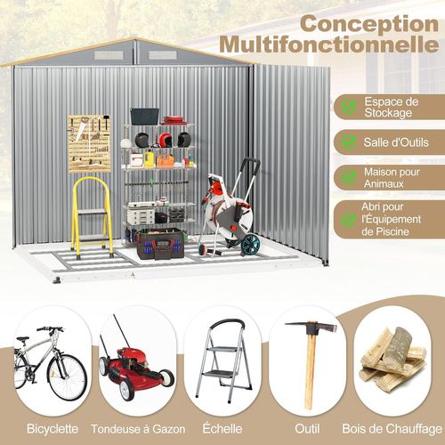 Abri De Jardin 5㎡ En Acier Galvanisé Anti-uv, 259 X 196 X 184 Cm Avec Porte Coulissante, Rampe