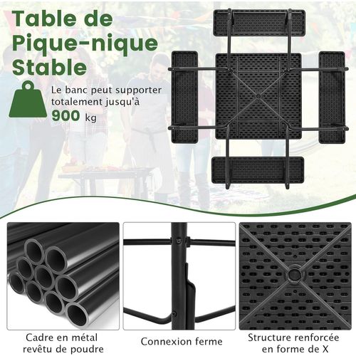 Ensemble Table De Pique-Nique Avec 4 Bancs Intégrés, Ensemble Table De