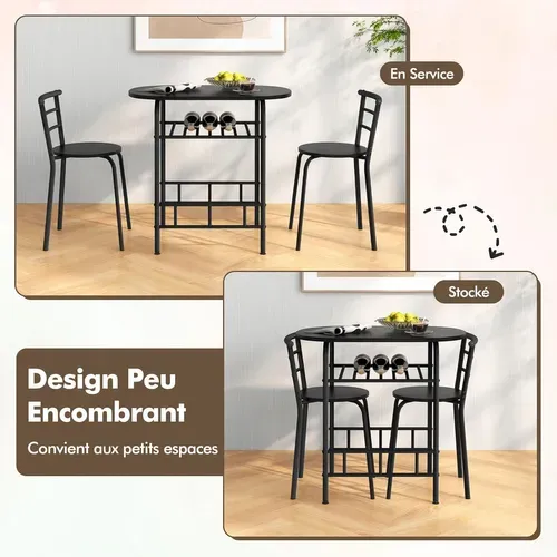 Table De Cuisine Avec Chaise Pour 2 Personnes,table Cuisine Petit Espace Avec Porte-bouteilles,noir