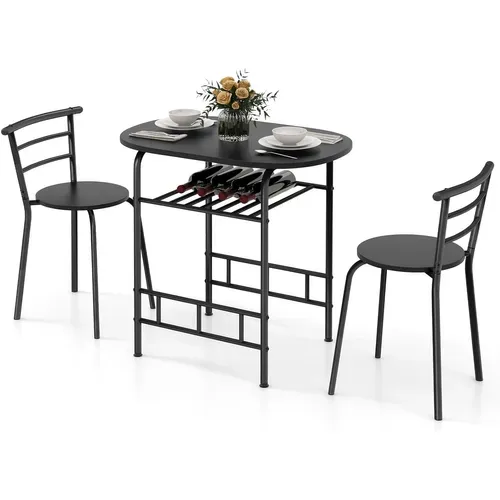 Table De Cuisine Avec Chaise Pour 2 Personnes,table Cuisine Petit Espace Avec Porte-bouteilles,noir