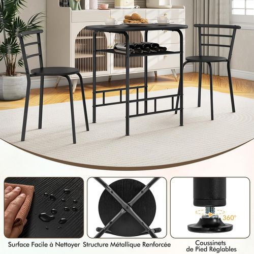 Table De Cuisine Avec Chaise Pour 2 Personnes,table Cuisine Petit Espace Avec Porte-bouteilles,noir