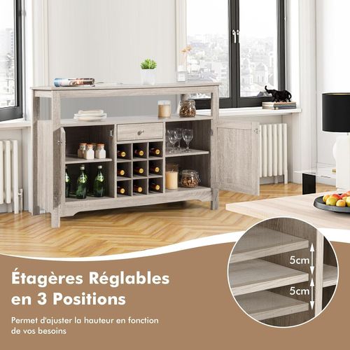 Meuble Rangement Cuisine Avec Multiprise Et Casier à Vin - 107x40x80 Cm, Blanc, 3 Tiroirs, 2 Armoires - 7