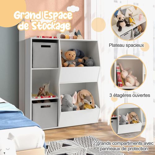 Roba Étagère Rangement Jouets Miffy - Bois 5 Paniers Tissu Amovibles Lapin Gris, 64x30x60cm