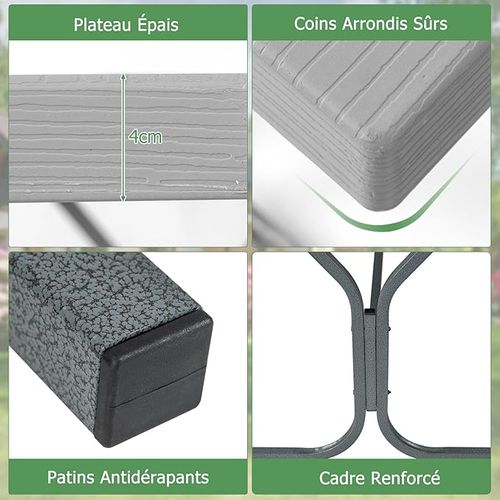 Ensemble Table Et Bancs Pour 8 Personnes, Charge 250kg Trou Pour Parasol, 183 X 161 X 76 Cm (gris)