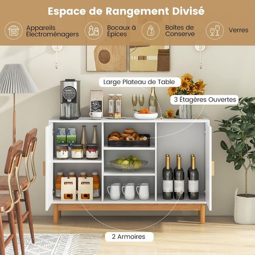 Buffet De Cuisine, Armoire Cuisine Avec 2 Portes Tressées En Bambou, 3 Étagères, 120 X 35 X 78 Cm