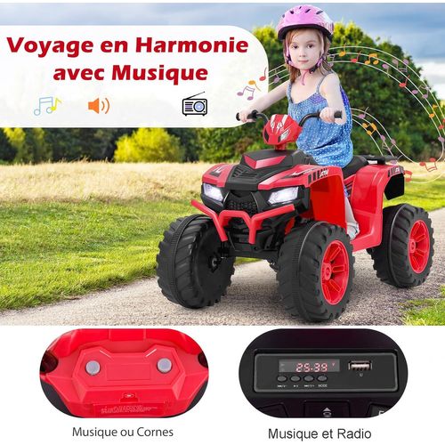 COSTWAY 24V Quad Électrique Enfant avec Musique & Lumières LED, Voiture Électrique avec 4 Roues Antidérapantes & Pédale, Démarrage Lent, Vitesse 2,8/5