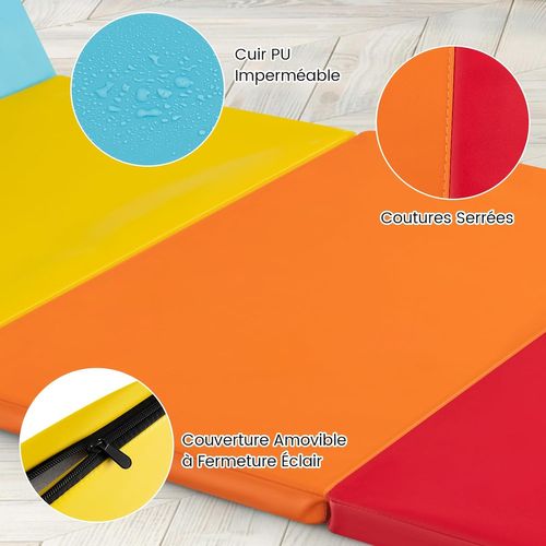 GOPLUS Tapis De Gymnastique 5 Panneaux Pliable, Attaches Auto-agrippante, Tapis De Gym En Cuir