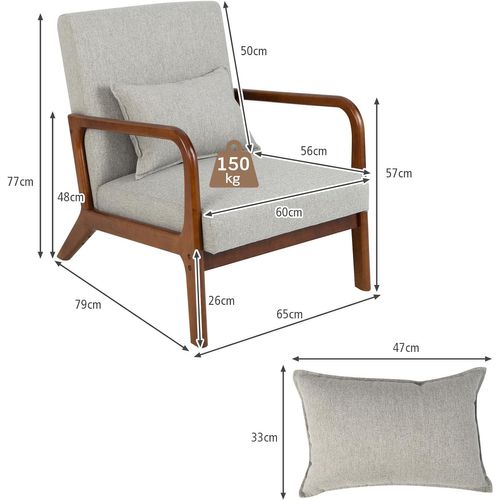 Fauteuil De Salon 1 Place, Fauteuil Relax Rembourré Avec Coussin Lombaire, Charge 150 Kg(gris)