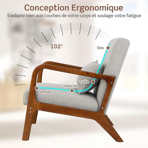 Fauteuil De Salon 1 Place, Fauteuil Relax Rembourré Avec Coussin Lombaire, Charge 150 Kg(gris)